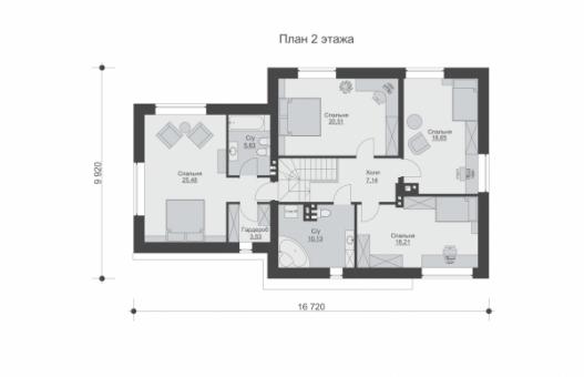 Двухэтажный с террасой, камином, гаражом и мастер-спальней на втором этаже